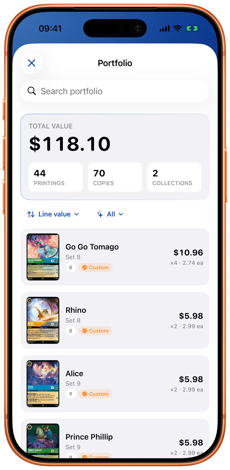 LanaKit collection value dashboard with charts and top movers
